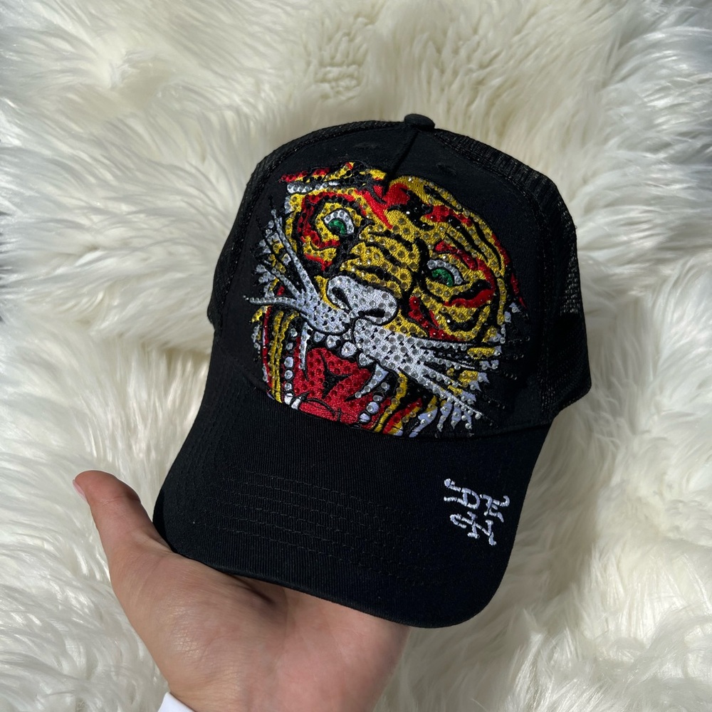 Ed Hardy Black Rhinestone Tiger Hat